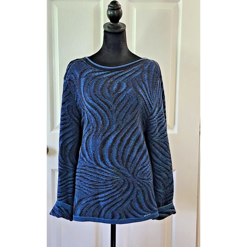 VIntage Y2k Blue Willi's of Denmark Long Sleeve Blue/Black Sweater Size Medium